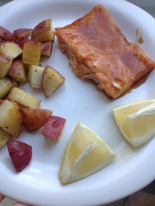 baked salmon with roasted potatoes. flats to lofts